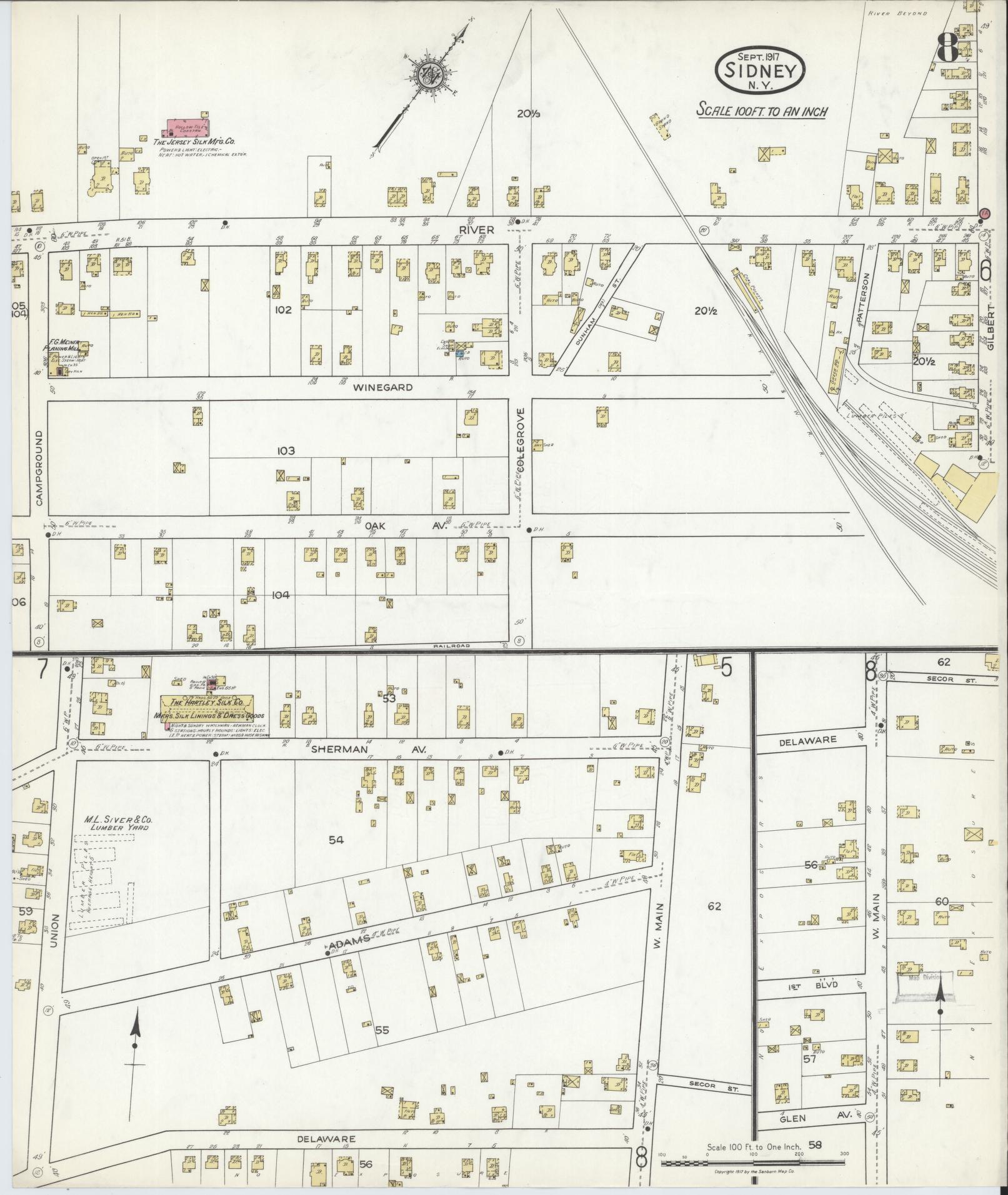Sanborn Fire Insurance Map from Sidney, Delaware County, New York (1917), Sheet #0008 - Complete Map Set gallery image, historic Sanborn map, vintage wall art, Sidney Delaware