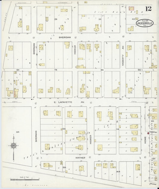 Sanborn Fire Insurance Map from Jacksonville, Morgan County, Illinois (1914), Sheet #0012 - Historic Sanborn Fire Insurance Map Print, vintage old map wall art, antique decor, genealogy gift, Illinois Illinois map