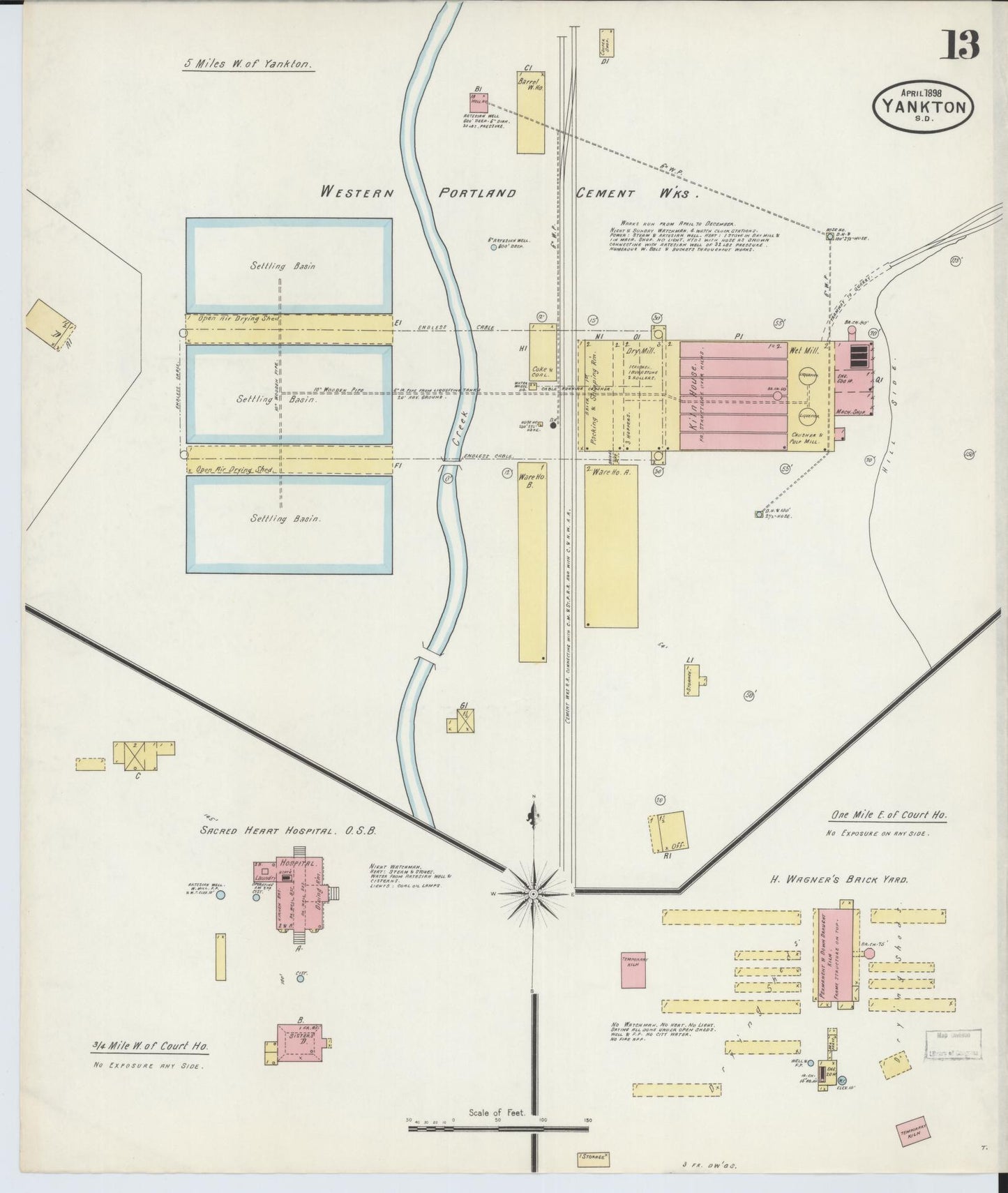 Sanborn Fire Insurance Map from Yankton, Yankton County, South Dakota (1898), Sheet #0013 - Historic Sanborn Fire Insurance Map Print, vintage old map wall art, antique decor, genealogy gift, South Dakota South Dakota map