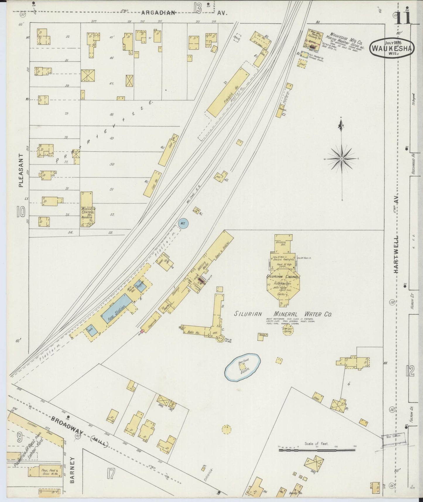 Sanborn Fire Insurance Map from Waukesha, Waukesha County, Wisconsin (1895), Sheet #0011 - Historic Sanborn Fire Insurance Map Print, vintage old map wall art, antique decor, genealogy gift, Wisconsin Wisconsin map