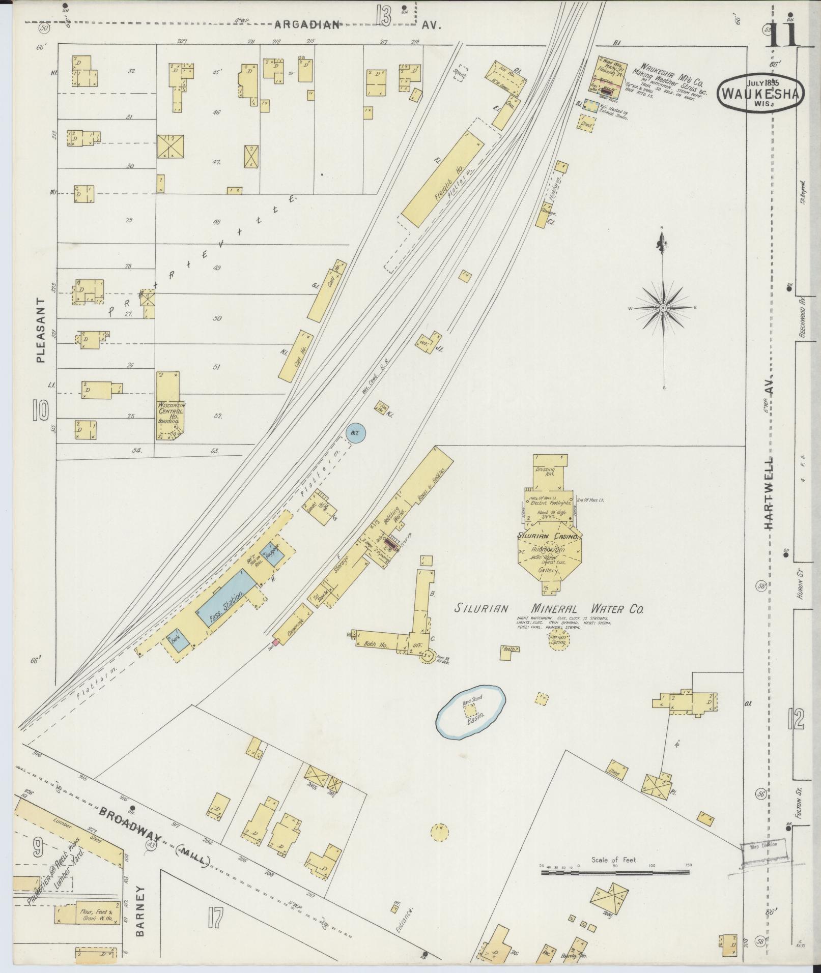 Sanborn Fire Insurance Map from Waukesha, Waukesha County, Wisconsin (1895), Sheet #0011 - Historic Sanborn Fire Insurance Map Print, vintage old map wall art, antique decor, genealogy gift, Wisconsin Wisconsin map