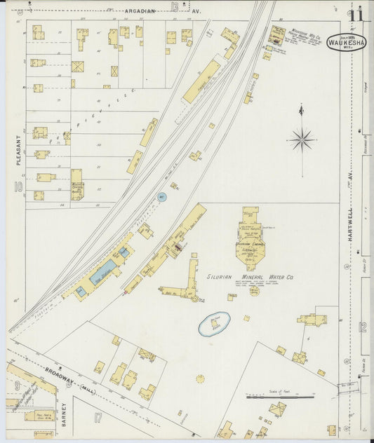 Sanborn Fire Insurance Map from Waukesha, Waukesha County, Wisconsin (1895), Sheet #0011 - Historic Sanborn Fire Insurance Map Print, vintage old map wall art, antique decor, genealogy gift, Wisconsin Wisconsin map
