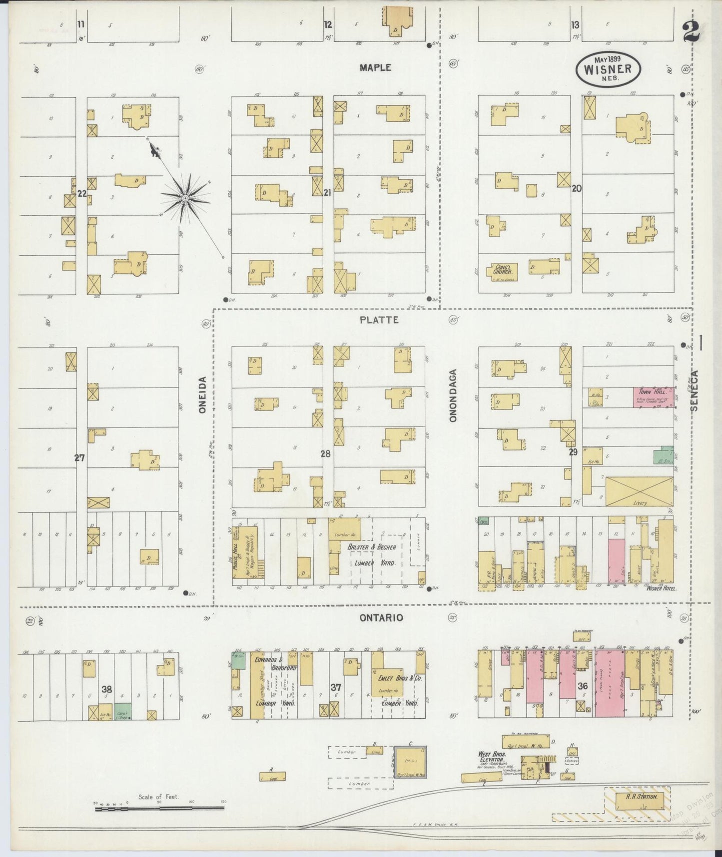 Sanborn Fire Insurance Map from Wisner, Cuming County, Nebraska (1899), Sheet #0002 - Historic Sanborn Fire Insurance Map Print, vintage old map wall art, antique decor, genealogy gift, Nebraska Nebraska map
