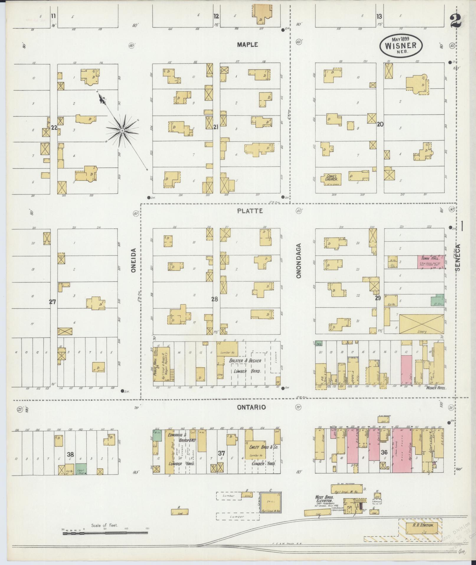 Sanborn Fire Insurance Map from Wisner, Cuming County, Nebraska (1899), Sheet #0002 - Historic Sanborn Fire Insurance Map Print, vintage old map wall art, antique decor, genealogy gift, Nebraska Nebraska map
