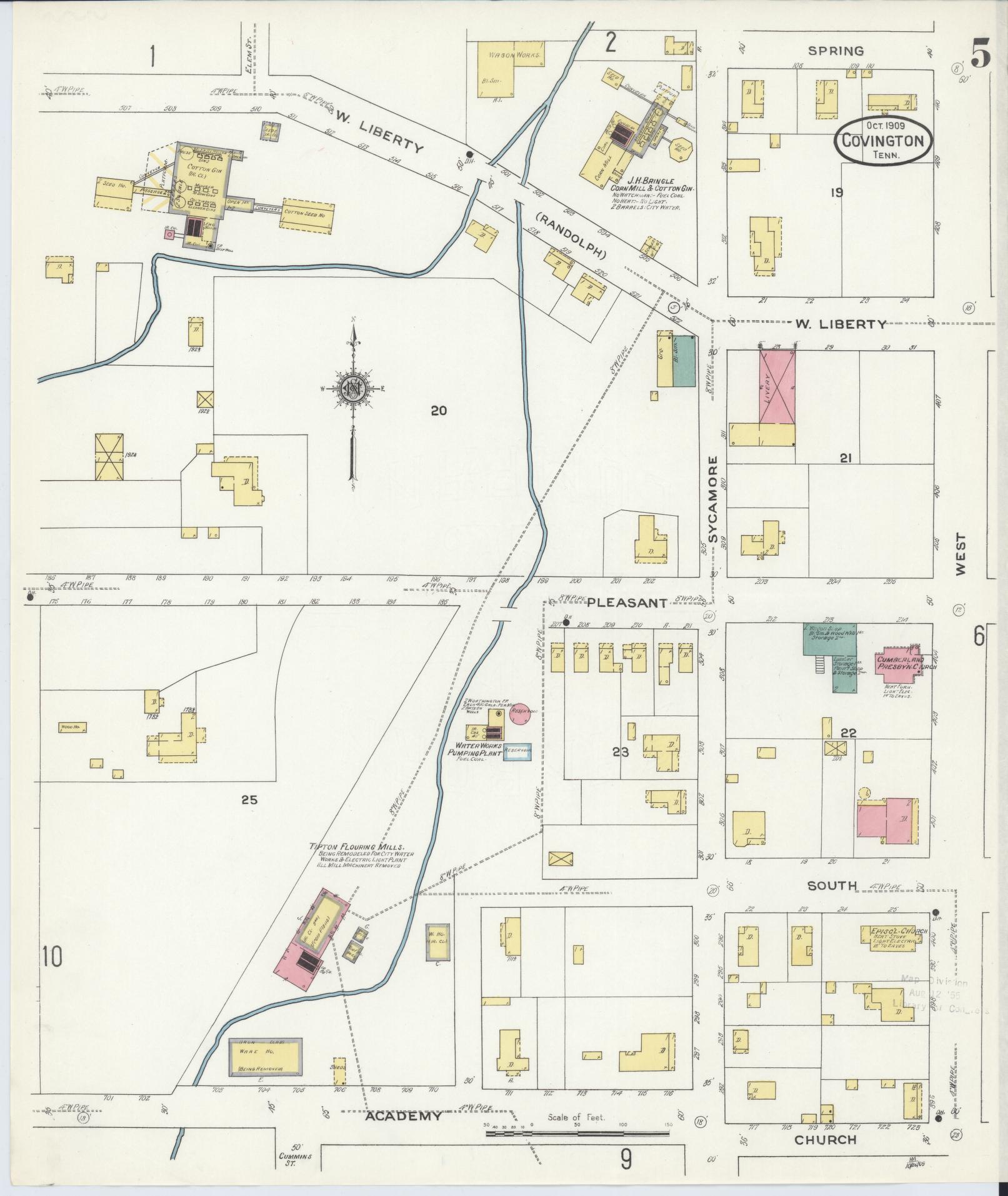 Sanborn Fire Insurance Map from Covington, Tipton County, Tennessee (1909), Sheet #0005 - Historic Sanborn Fire Insurance Map Print, vintage old map wall art, antique decor, genealogy gift, Tennessee Tennessee map