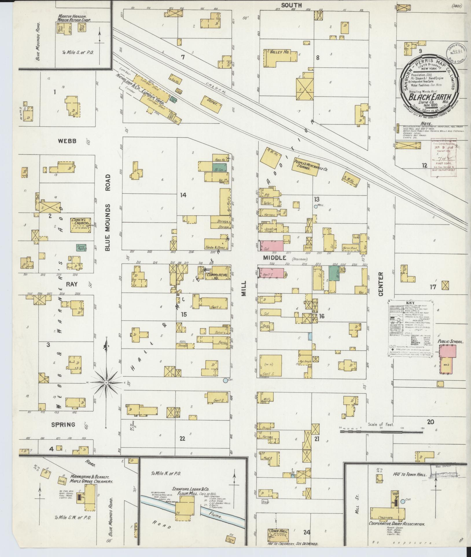 Sanborn Fire Insurance Map from Black Earth, Dane County, Wisconsin (1899), Sheet #0001 - Historic Sanborn Fire Insurance Map Print, vintage old map wall art, antique decor, genealogy gift, Wisconsin Wisconsin map