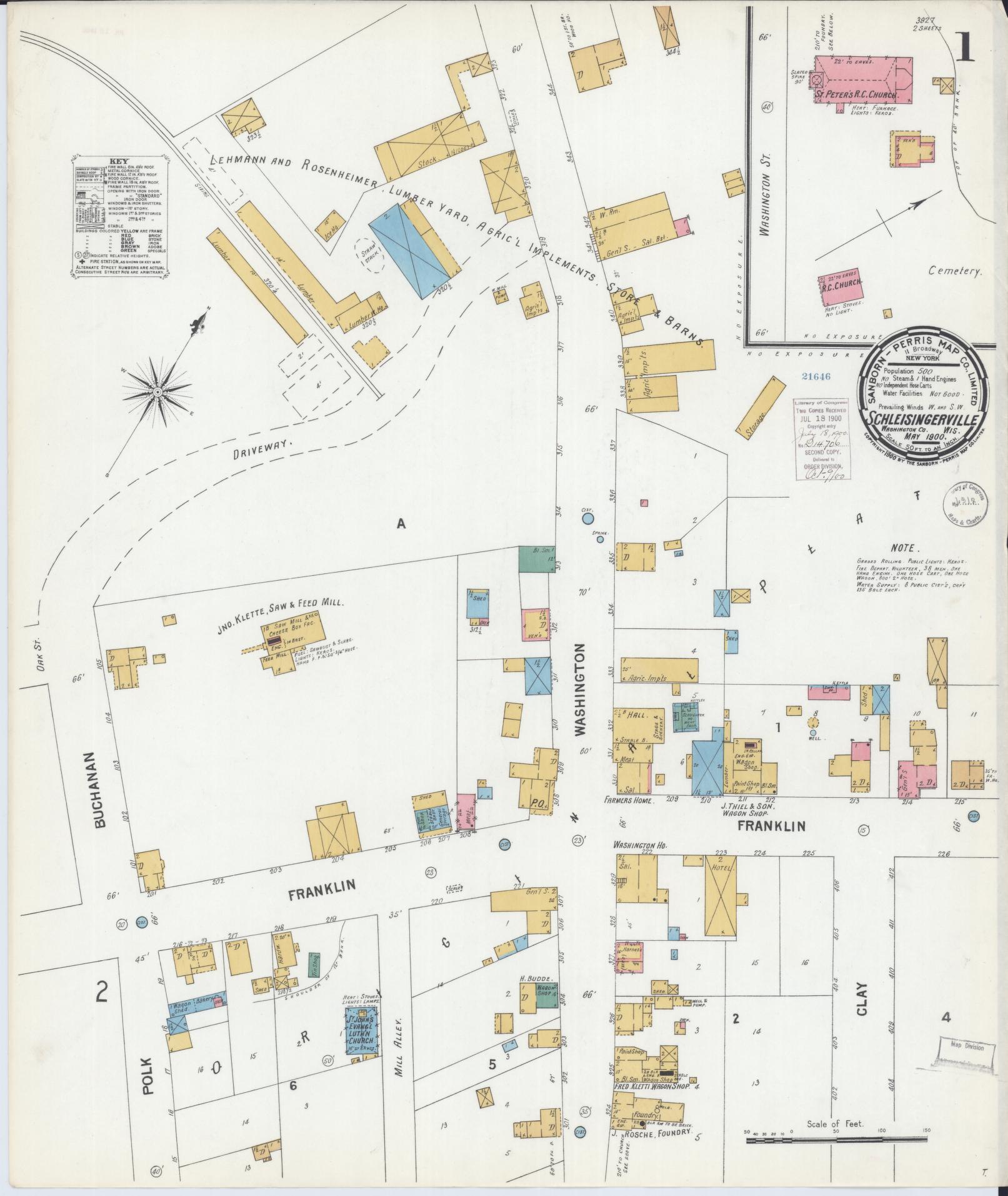 Sanborn Fire Insurance Map from Schleisingerville, Washington County, Wisconsin (1900), Sheet #0001 - Complete Map Set gallery image, historic Sanborn map, vintage wall art, Wisconsin Wisconsin