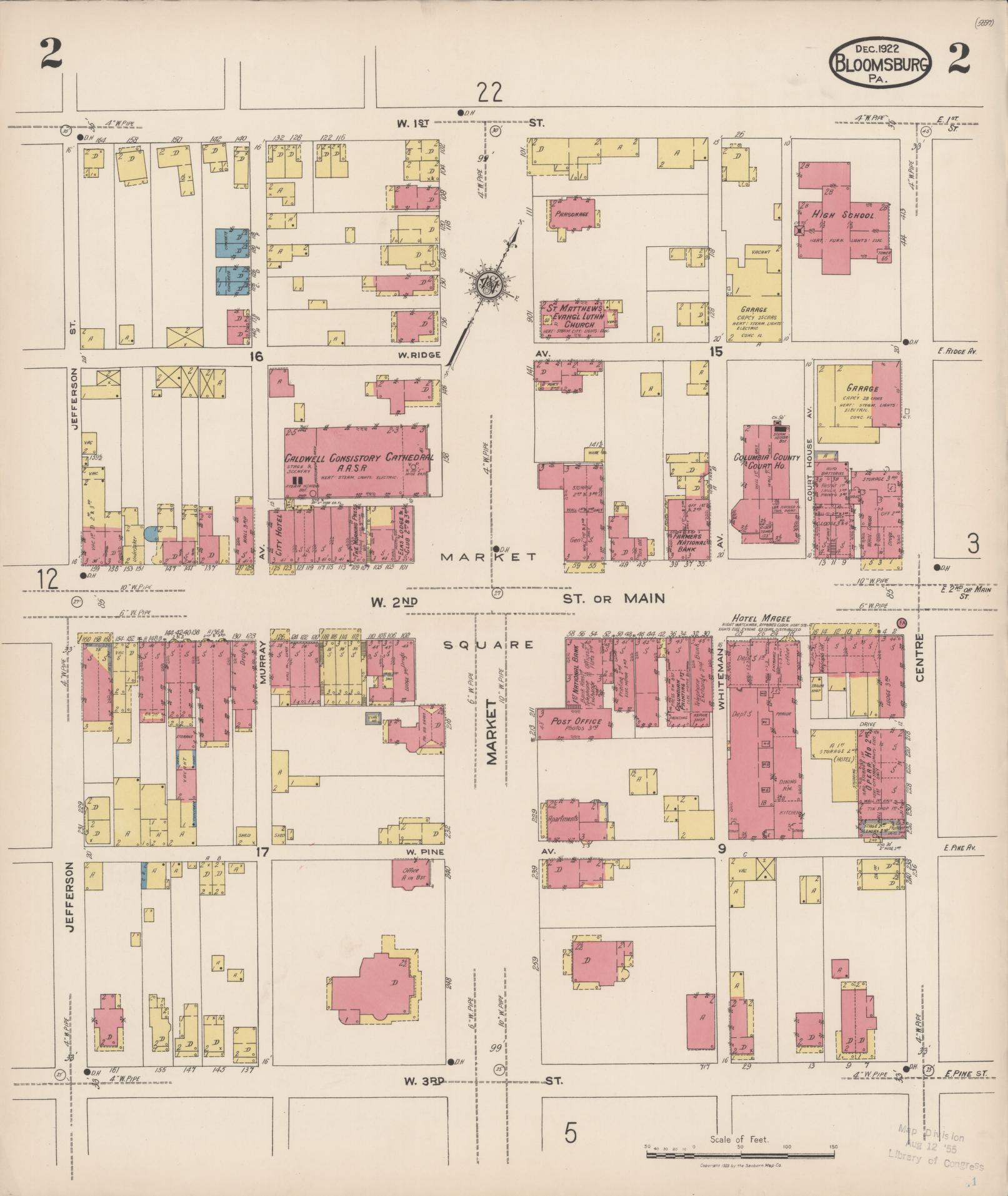 Sanborn Fire Insurance Map from Bloomsburg, Columbia County, Pennsylvania (1922), Sheet #0002 - Historic Sanborn Fire Insurance Map Print, vintage old map wall art, antique decor, genealogy gift, Pennsylvania Pennsylvania map