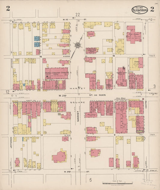 Sanborn Fire Insurance Map from Bloomsburg, Columbia County, Pennsylvania (1922), Sheet #0002 - Historic Sanborn Fire Insurance Map Print, vintage old map wall art, antique decor, genealogy gift, Pennsylvania Pennsylvania map
