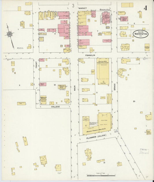 Sanborn Fire Insurance Map from Warrenton, Warren County, North Carolina (1912), Sheet #0004 - Historic Sanborn Fire Insurance Map Print, vintage old map wall art, antique decor, genealogy gift, North Carolina North Carolina map