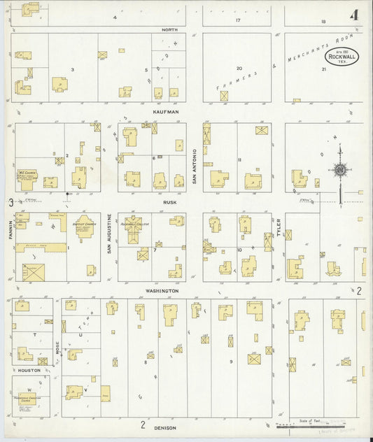 Sanborn Fire Insurance Map from Rockwall, Rockwall County, Texas (1911), Sheet #0004 - Historic Sanborn Fire Insurance Map Print, vintage old map wall art, antique decor, genealogy gift, Texas Texas map