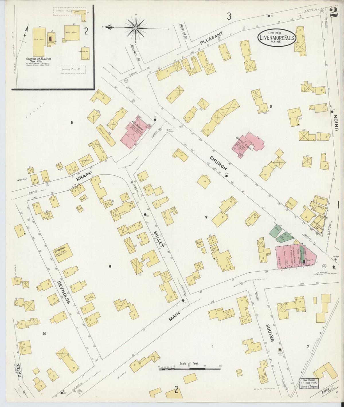 Sanborn Fire Insurance Map from Livermore Falls, Androscoggin County, Maine (1908), Sheet #0002 - Complete Map Set gallery image, historic Sanborn map, vintage wall art, Maine Maine