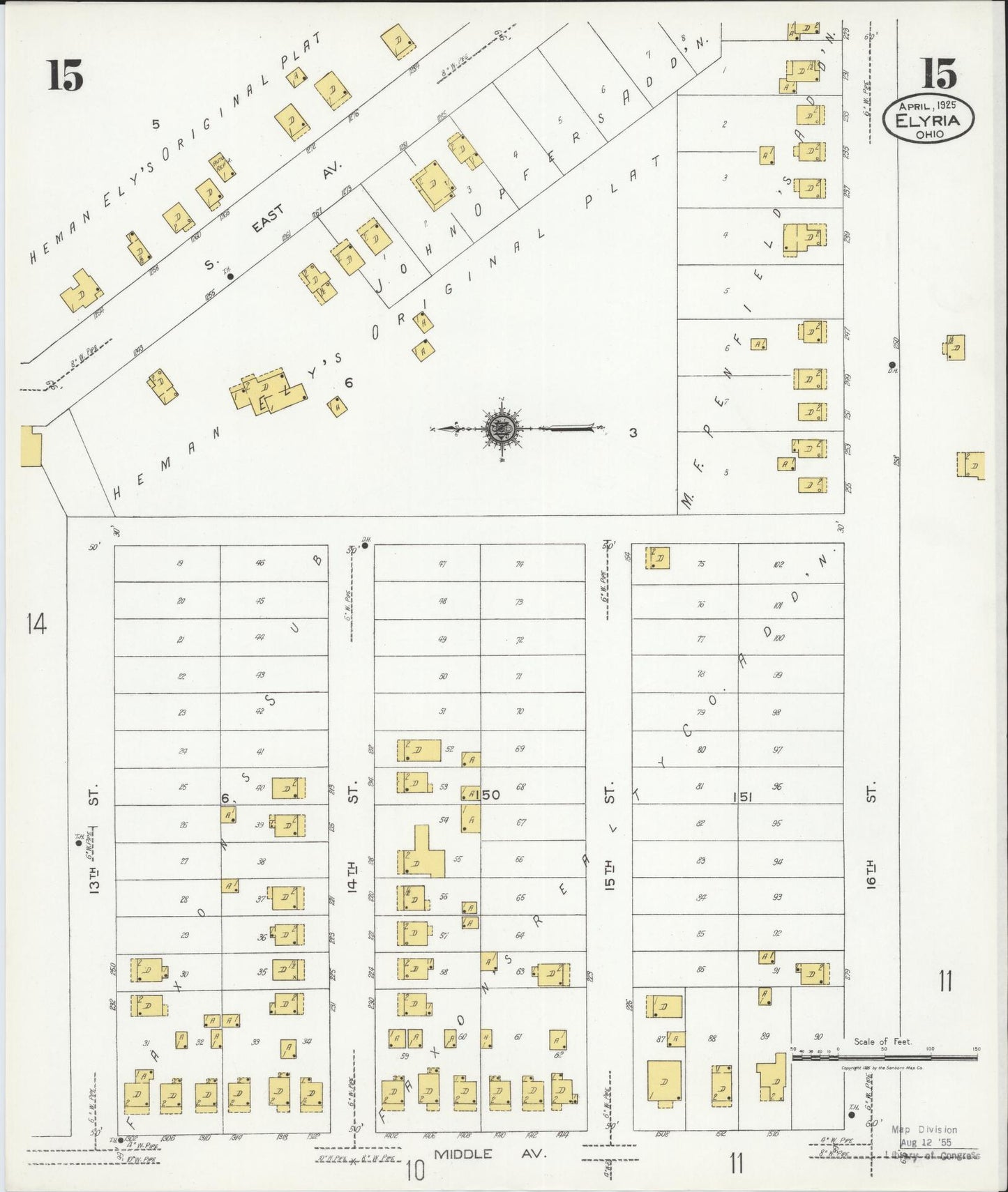 Sanborn Fire Insurance Map from Elyria, Lorain County, Ohio (1925), Sheet #0015 - Complete Map Set gallery image, historic Sanborn map, vintage wall art, Ohio Ohio