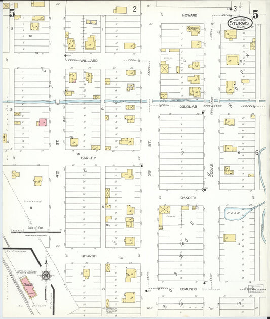 Sanborn Fire Insurance Map from Sturgis, Meade County, South Dakota (1923), Sheet #0005 - Historic Sanborn Fire Insurance Map Print, vintage old map wall art, antique decor, genealogy gift, South Dakota South Dakota map