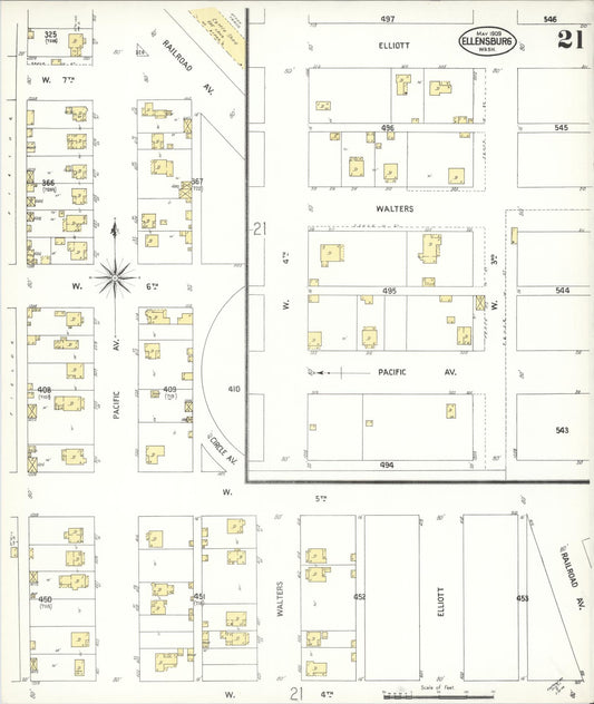 Sanborn Fire Insurance Map from Ellensburg, Kittitas County, Washington (1909), Sheet #0021 - Historic Sanborn Fire Insurance Map Print, vintage old map wall art, antique decor, genealogy gift, Washington Washington map