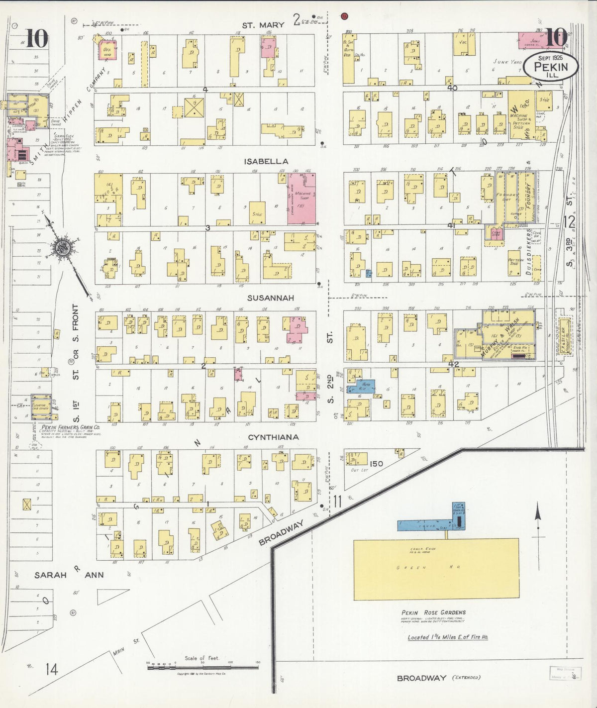 Sanborn Fire Insurance Map from Pekin, Tazewell County, Illinois (1925), Sheet #0010 - Historic Sanborn Fire Insurance Map Print, vintage old map wall art, antique decor, genealogy gift, Illinois Illinois map