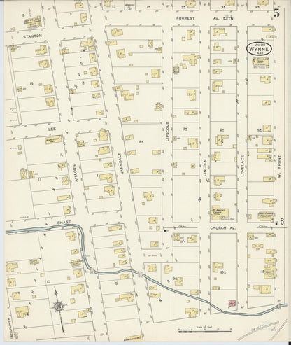 Sanborn Fire Insurance Map from Wynne, Cross County, Arkansas (1913), Sheet #0005 - Complete Map Set gallery image, historic Sanborn map, vintage wall art, Arkansas Arkansas