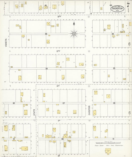 Sanborn Fire Insurance Map from Bremerton, Kitsap County, Washington (1904), Sheet #0007 - Historic Sanborn Fire Insurance Map Print, vintage old map wall art, antique decor, genealogy gift, Washington Washington map