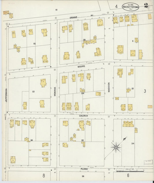 Sanborn Fire Insurance Map from Hackettstown, Warren County, New Jersey (1902), Sheet #0002 - Historic Sanborn Fire Insurance Map Print, vintage old map wall art, antique decor, genealogy gift, New Jersey New Jersey map