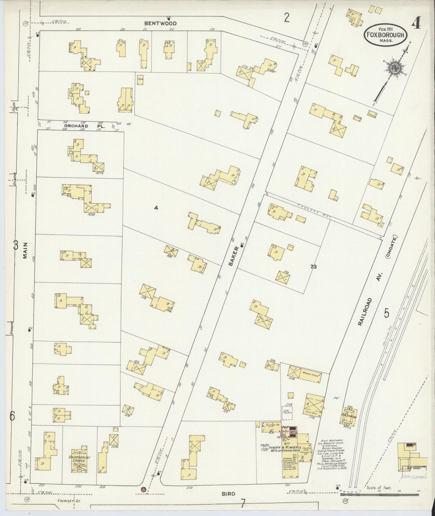 Sanborn Fire Insurance Map from Foxboro, Norfolk County, Massachusetts (1911), Sheet #0004 - Complete Map Set gallery image, historic Sanborn map, vintage wall art, Massachusetts Massachusetts