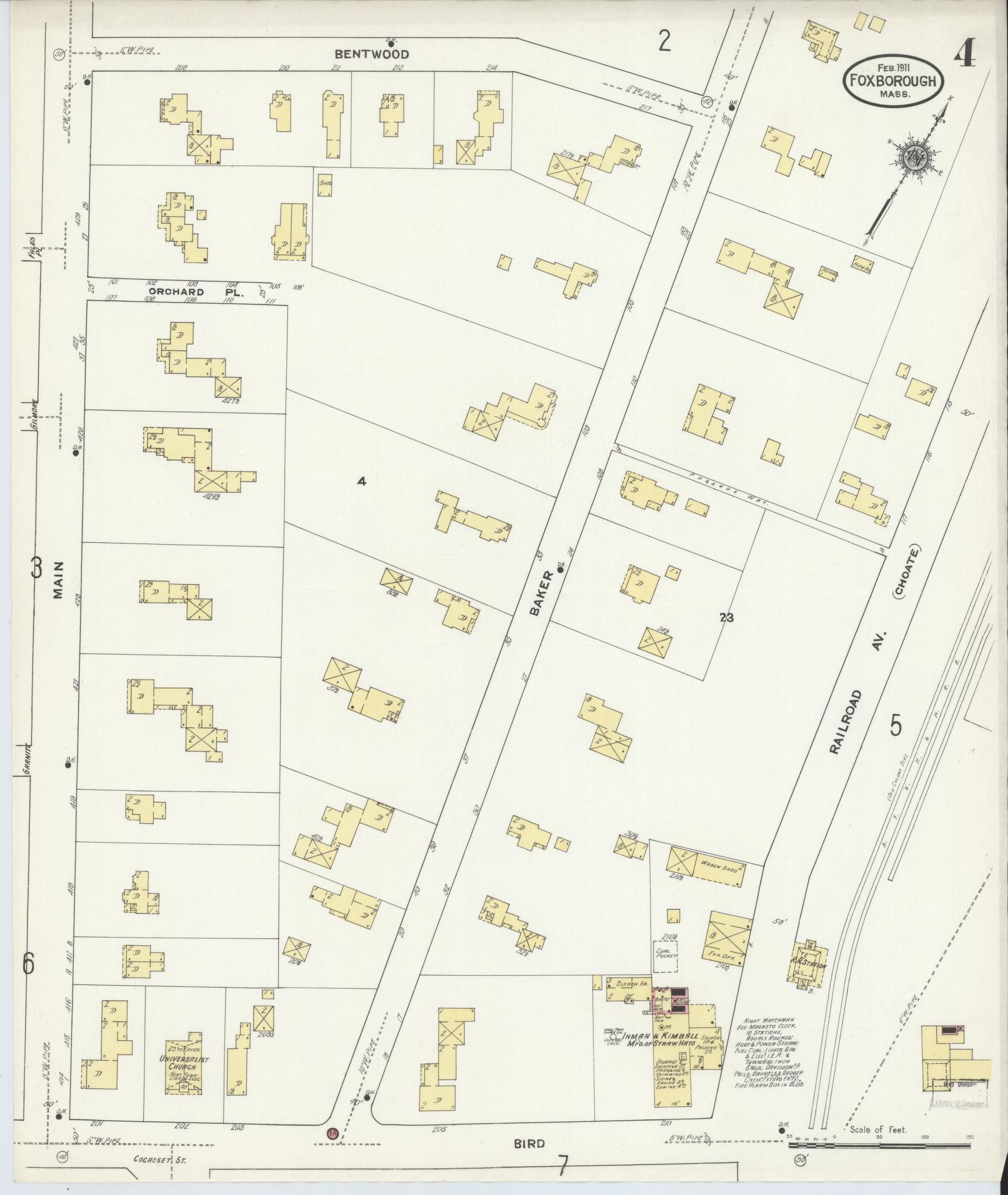 Sanborn Fire Insurance Map from Foxboro, Norfolk County, Massachusetts (1911), Sheet #0004 - Complete Map Set gallery image, historic Sanborn map, vintage wall art, Massachusetts Massachusetts