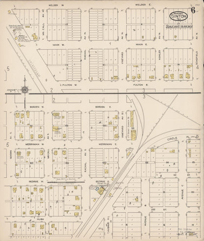 Sanborn Fire Insurance Map from Sinton, San Patricio County, Texas (1922), Sheet #0006 - Historic Sanborn Fire Insurance Map Print, vintage old map wall art, antique decor, genealogy gift, Texas Texas map