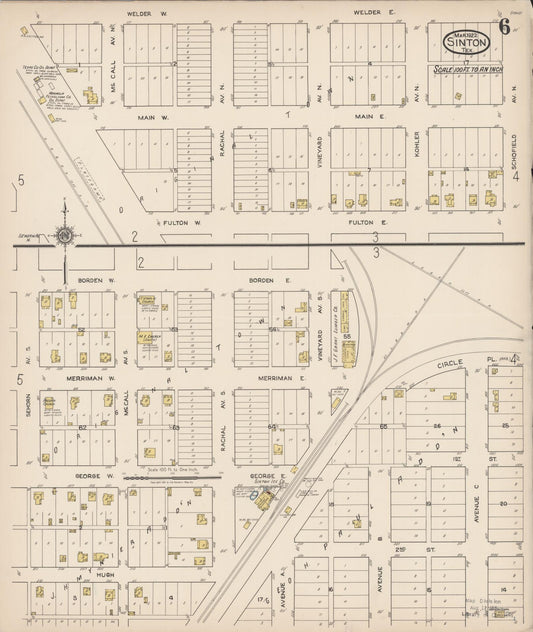 Sanborn Fire Insurance Map from Sinton, San Patricio County, Texas (1922), Sheet #0006 - Historic Sanborn Fire Insurance Map Print, vintage old map wall art, antique decor, genealogy gift, Texas Texas map