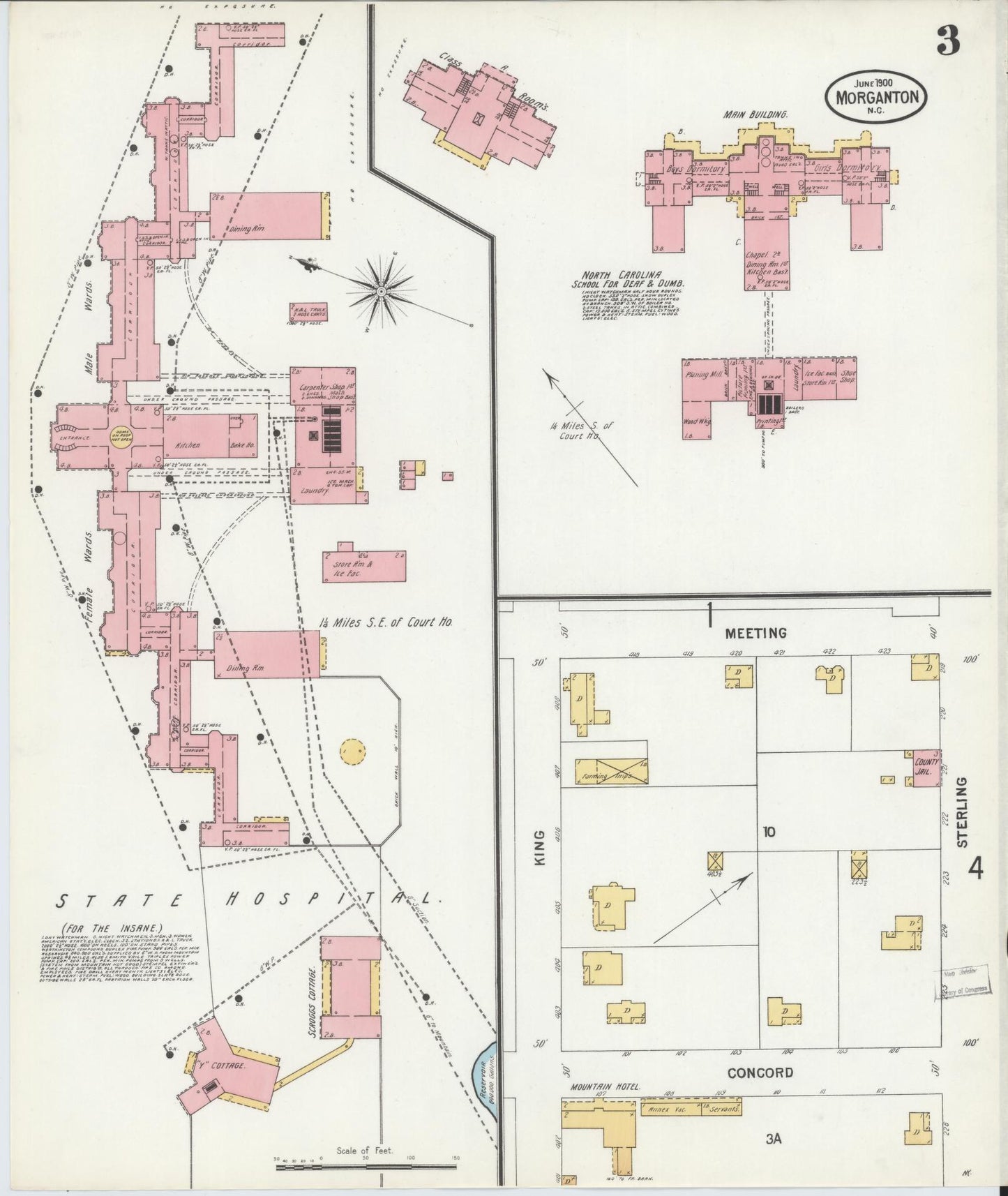 Sanborn Fire Insurance Map from Morganton, Burke County, North Carolina (1900), Sheet #0003 - Complete Map Set gallery image, historic Sanborn map, vintage wall art, North Carolina North Carolina