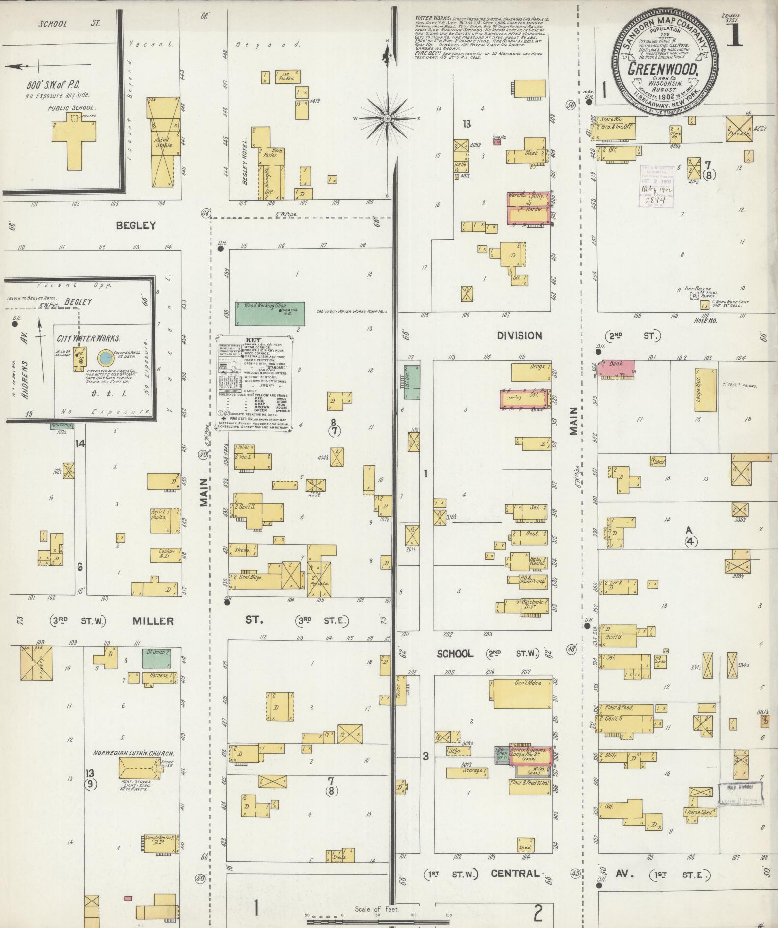 Sanborn Fire Insurance Map from Greenwood, Clark County, Wisconsin (1902), Sheet #0001 - Historic Sanborn Fire Insurance Map Print, vintage old map wall art, antique decor, genealogy gift, Wisconsin Wisconsin map