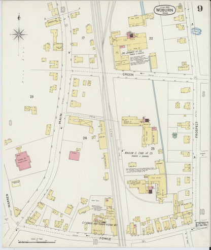 Sanborn Fire Insurance Map from Woburn, Middlesex County, Massachusetts (1894), Sheet #0009 - Historic Sanborn Fire Insurance Map Print, vintage old map wall art, antique decor, genealogy gift, Massachusetts Massachusetts map