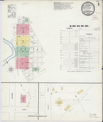 Sanborn Fire Insurance Map from Le Sueur, Le Sueur County, Minnesota (1896), Sheet #0001 - Historic Sanborn Fire Insurance Map Print, vintage old map wall art, antique decor, genealogy gift, Minnesota Minnesota map