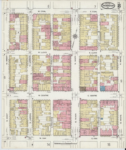 Sanborn Fire Insurance Map from Shenandoah, Schuylkill County, Pennsylvania (1921), Sheet #0008 - Historic Sanborn Fire Insurance Map Print, vintage old map wall art, antique decor, genealogy gift, Pennsylvania Pennsylvania map