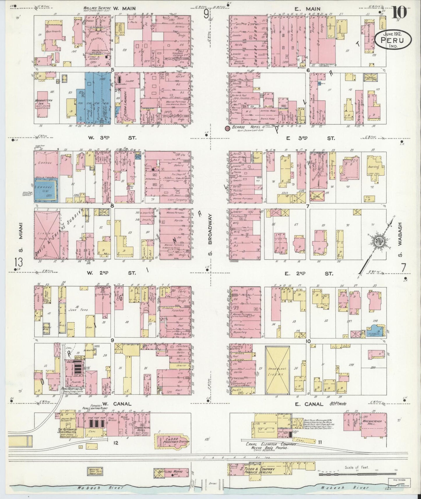 Sanborn Fire Insurance Map from Peru, Miami County, Indiana (1912), Sheet #0010 - Historic Sanborn Fire Insurance Map Print, vintage old map wall art, antique decor, genealogy gift, Indiana Indiana map