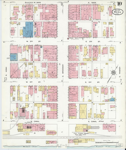 Sanborn Fire Insurance Map from Peru, Miami County, Indiana (1912), Sheet #0010 - Historic Sanborn Fire Insurance Map Print, vintage old map wall art, antique decor, genealogy gift, Indiana Indiana map