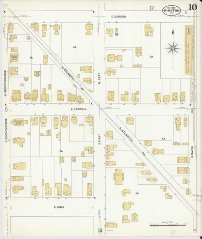 Sanborn Fire Insurance Map from Kinston, Lenoir County, North Carolina (1908), Sheet #0010 - Historic Sanborn Fire Insurance Map Print, vintage old map wall art, antique decor, genealogy gift, North Carolina North Carolina map