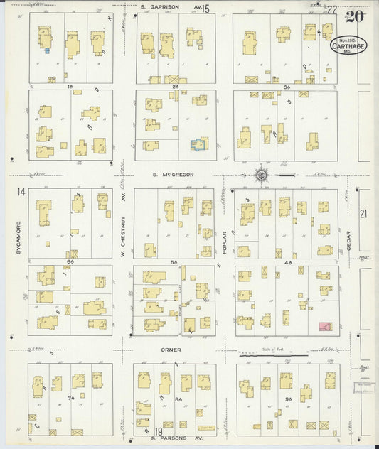 Sanborn Fire Insurance Map from Carthage, Jasper County, Missouri (1915), Sheet #0020 - Historic Sanborn Fire Insurance Map Print, vintage old map wall art, antique decor, genealogy gift, Missouri Missouri map