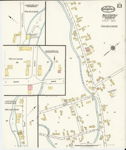 Sanborn Fire Insurance Map from Springfield, Windsor County, Vermont (1921), Sheet #0013 - Complete Map Set gallery image, historic Sanborn map, vintage wall art, Vermont Vermont