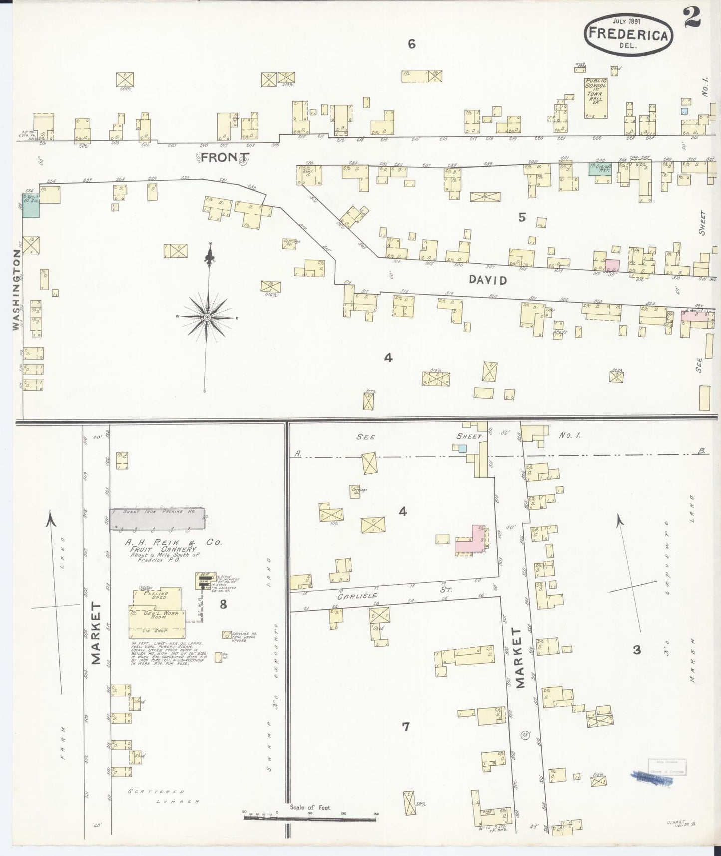 Sanborn Fire Insurance Map from Frederica, Kent County, Delaware (1891), Sheet #0002 - Complete Map Set gallery image, historic Sanborn map, vintage wall art, Delaware Delaware