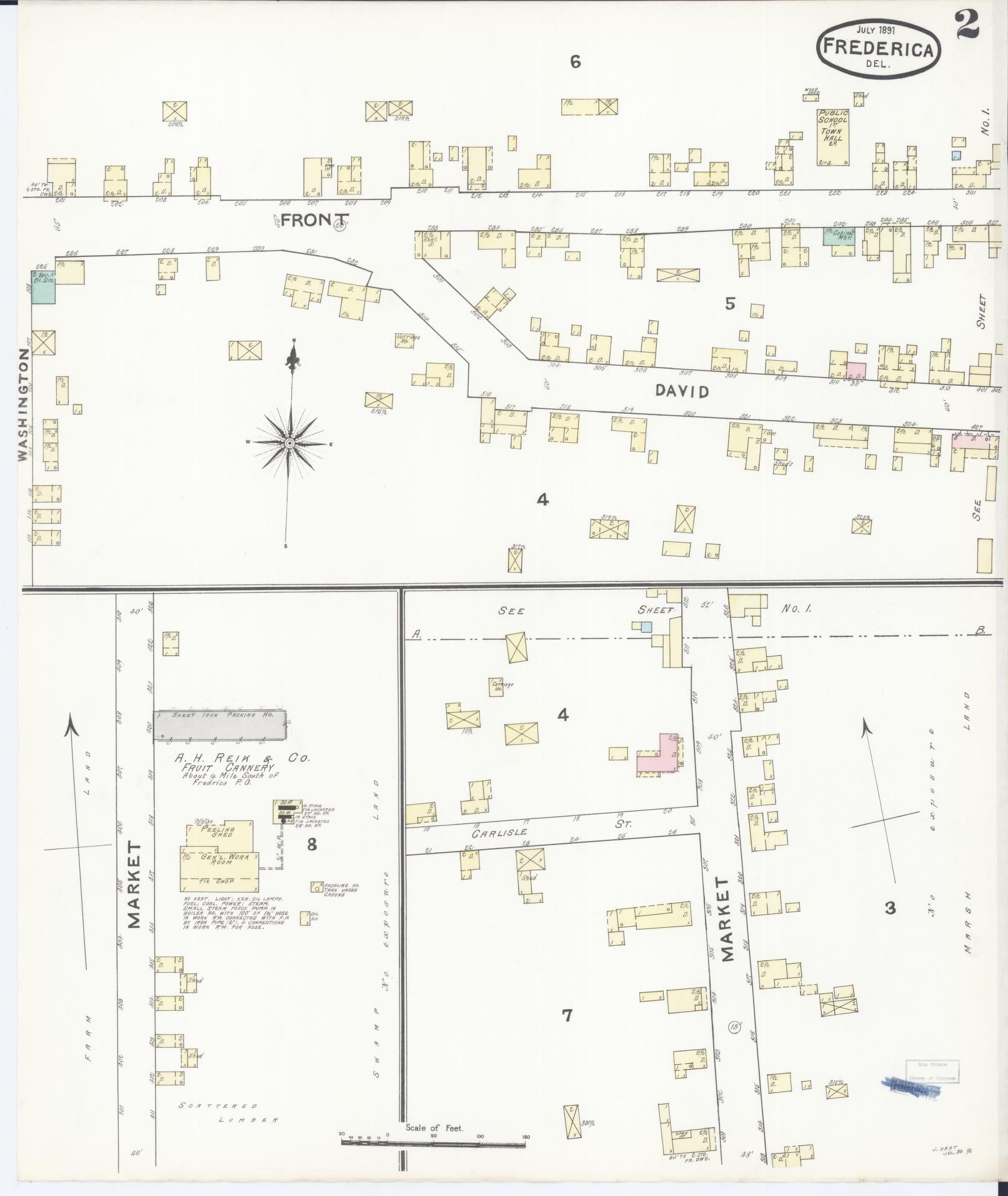 Sanborn Fire Insurance Map from Frederica, Kent County, Delaware (1891), Sheet #0002 - Complete Map Set gallery image, historic Sanborn map, vintage wall art, Delaware Delaware