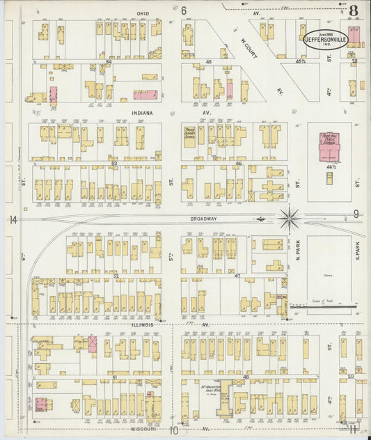 Sanborn Fire Insurance Map from Jeffersonville, Clark County, Indiana (1898), Sheet #0008 - Historic Sanborn Fire Insurance Map Print, vintage old map wall art, antique decor, genealogy gift, Indiana Indiana map