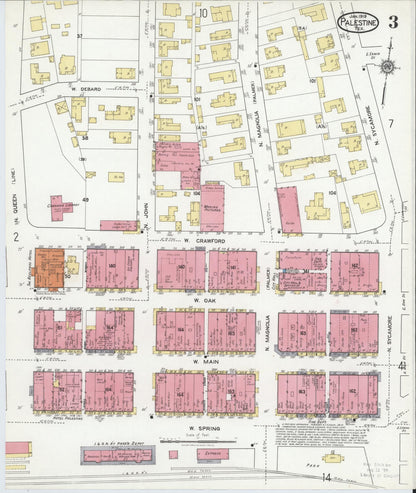 Sanborn Fire Insurance Map from Palestine, Anderson County, Texas (1919), Sheet #0003 - Historic Sanborn Fire Insurance Map Print, vintage old map wall art, antique decor, genealogy gift, Texas Texas map