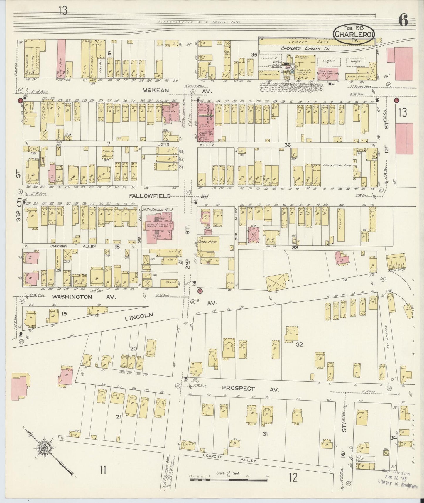 Sanborn Fire Insurance Map from Charleroi, Washington County, Pennsylvania (1913), Sheet #0006 - Historic Sanborn Fire Insurance Map Print, vintage old map wall art, antique decor, genealogy gift, Pennsylvania Pennsylvania map