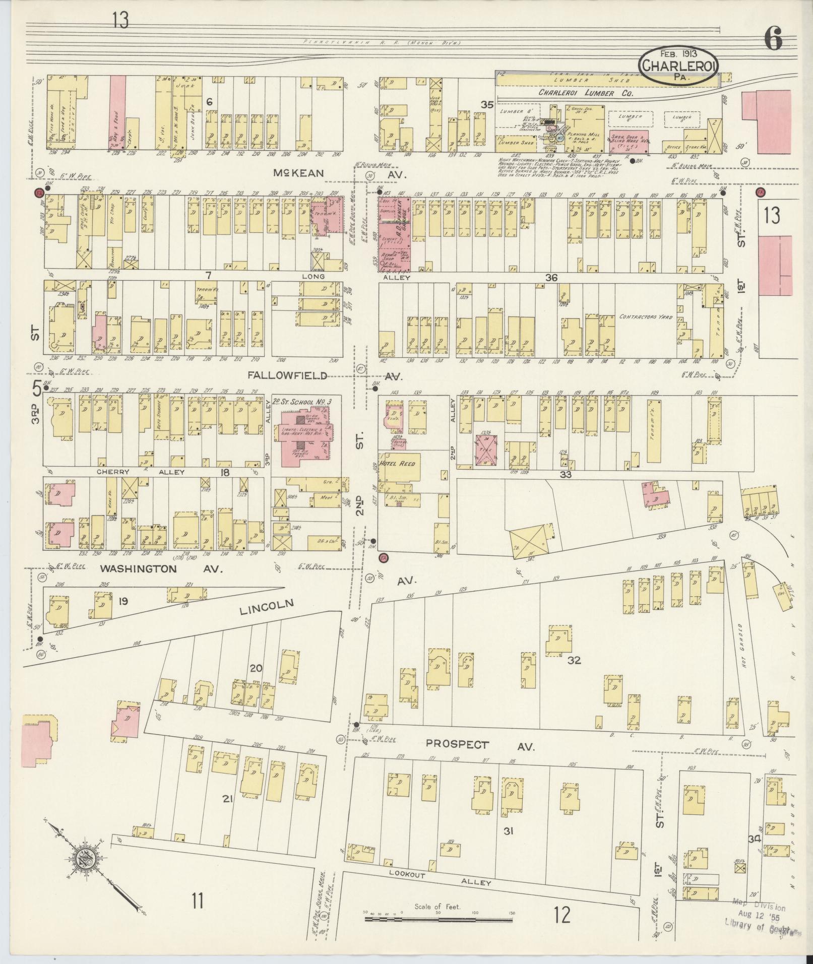 Sanborn Fire Insurance Map from Charleroi, Washington County, Pennsylvania (1913), Sheet #0006 - Historic Sanborn Fire Insurance Map Print, vintage old map wall art, antique decor, genealogy gift, Pennsylvania Pennsylvania map