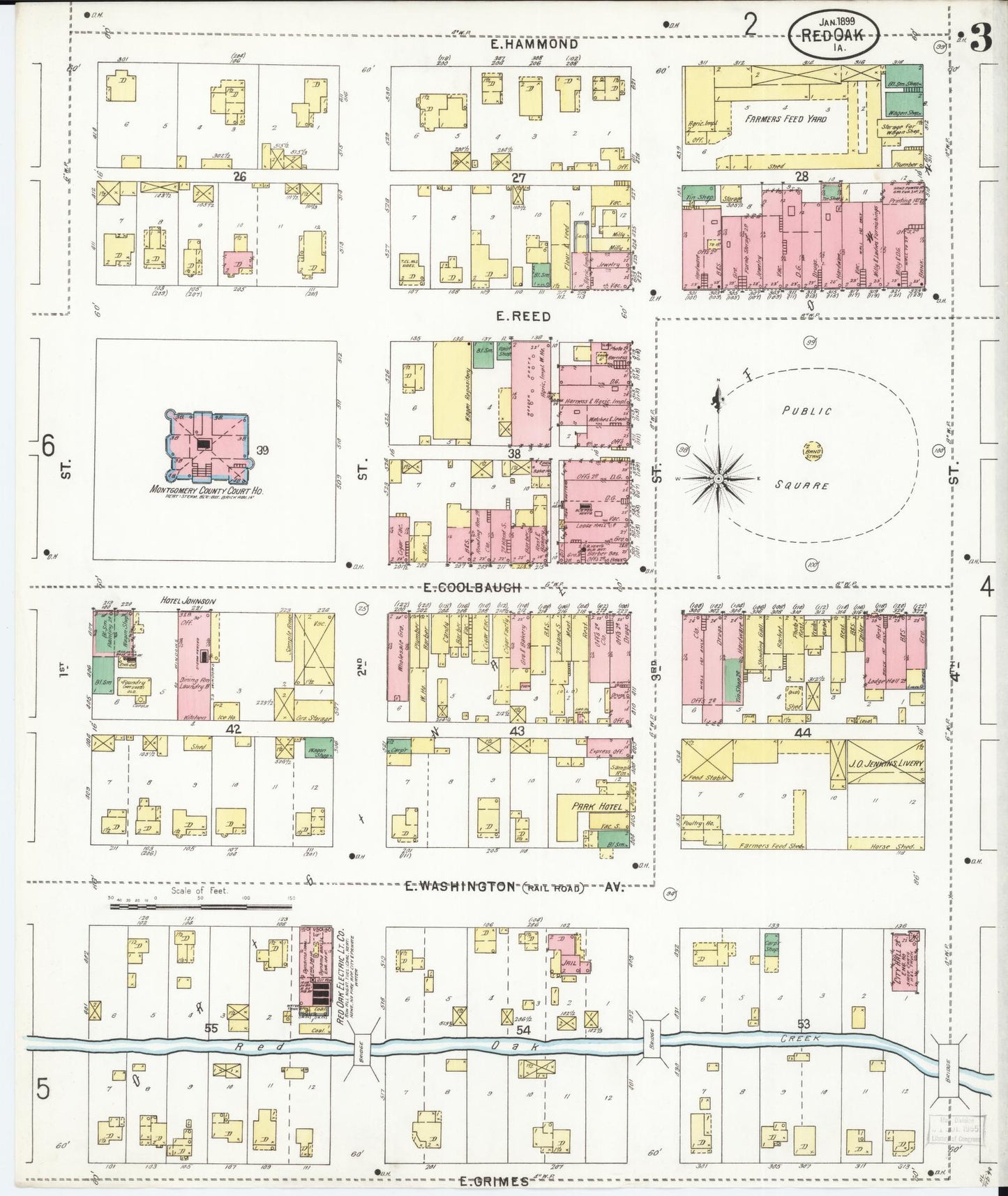 Sanborn Fire Insurance Map from Red Oak, Montgomery County, Iowa (1899), Sheet #0003 - Historic Sanborn Fire Insurance Map Print, vintage old map wall art