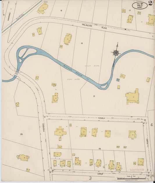 Sanborn Fire Insurance Map from Hilo, Hawaii County, Hawaii (1921), Sheet #0002 - Historic Sanborn Fire Insurance Map Print, vintage old map wall art