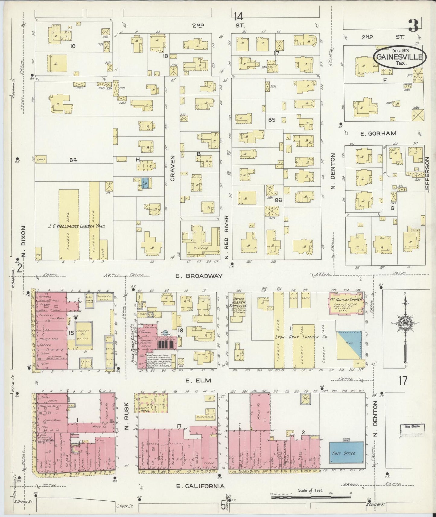 Sanborn Fire Insurance Map from Gainesville, Cooke County, Texas (1913), Sheet #0003 - Complete Map Set gallery image, historic Sanborn map, vintage wall art, Texas Texas