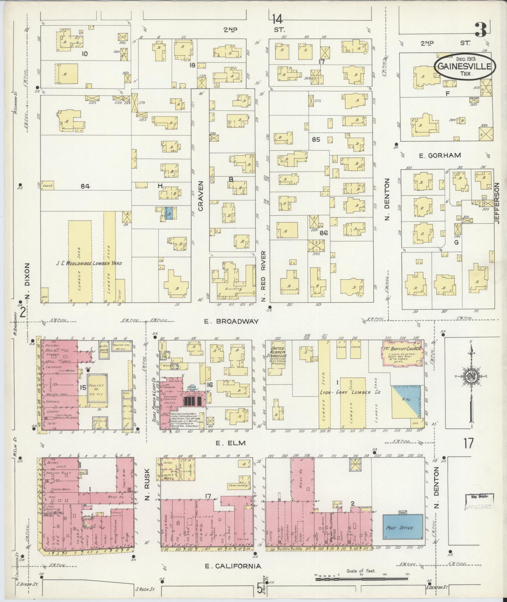 Sanborn Fire Insurance Map from Gainesville, Cooke County, Texas (1913), Sheet #0003 - Complete Map Set gallery image, historic Sanborn map, vintage wall art, Texas Texas