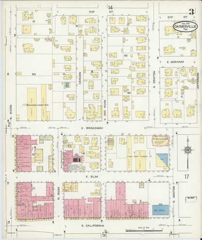 Sanborn Fire Insurance Map from Gainesville, Cooke County, Texas (1913), Sheet #0003 - Complete Map Set gallery image, historic Sanborn map, vintage wall art, Texas Texas