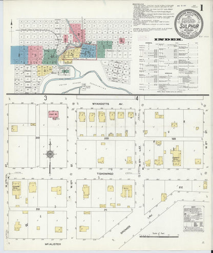 Sanborn Fire Insurance Map from Sulphur, Murray County, Oklahoma (1911), Sheet #0001 - Complete Map Set gallery image, historic Sanborn map, vintage wall art, Oklahoma Oklahoma