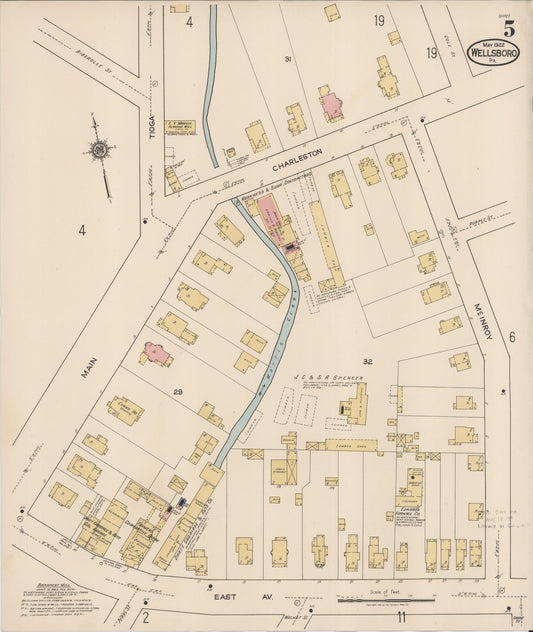 Sanborn Fire Insurance Map from Wellsboro, Tioga County, Pennsylvania (1922), Sheet #0005 - Historic Sanborn Fire Insurance Map Print, vintage old map wall art, antique decor, genealogy gift, Pennsylvania Pennsylvania map